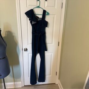 Stylish One-Shoulder Jumpsuit in Dark Blue Denim